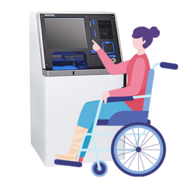 大学のバリアフリー化推進。証明書自動発行機は車いす利用者にも快適に操作できる高さに設定されています